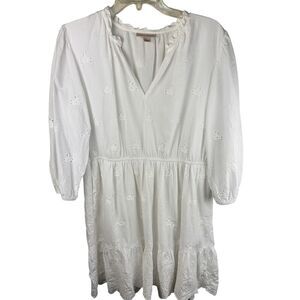 Knox Rose White Eyelet Mini Dress Women Size Large 3/4 Sleeve Lined Pockets